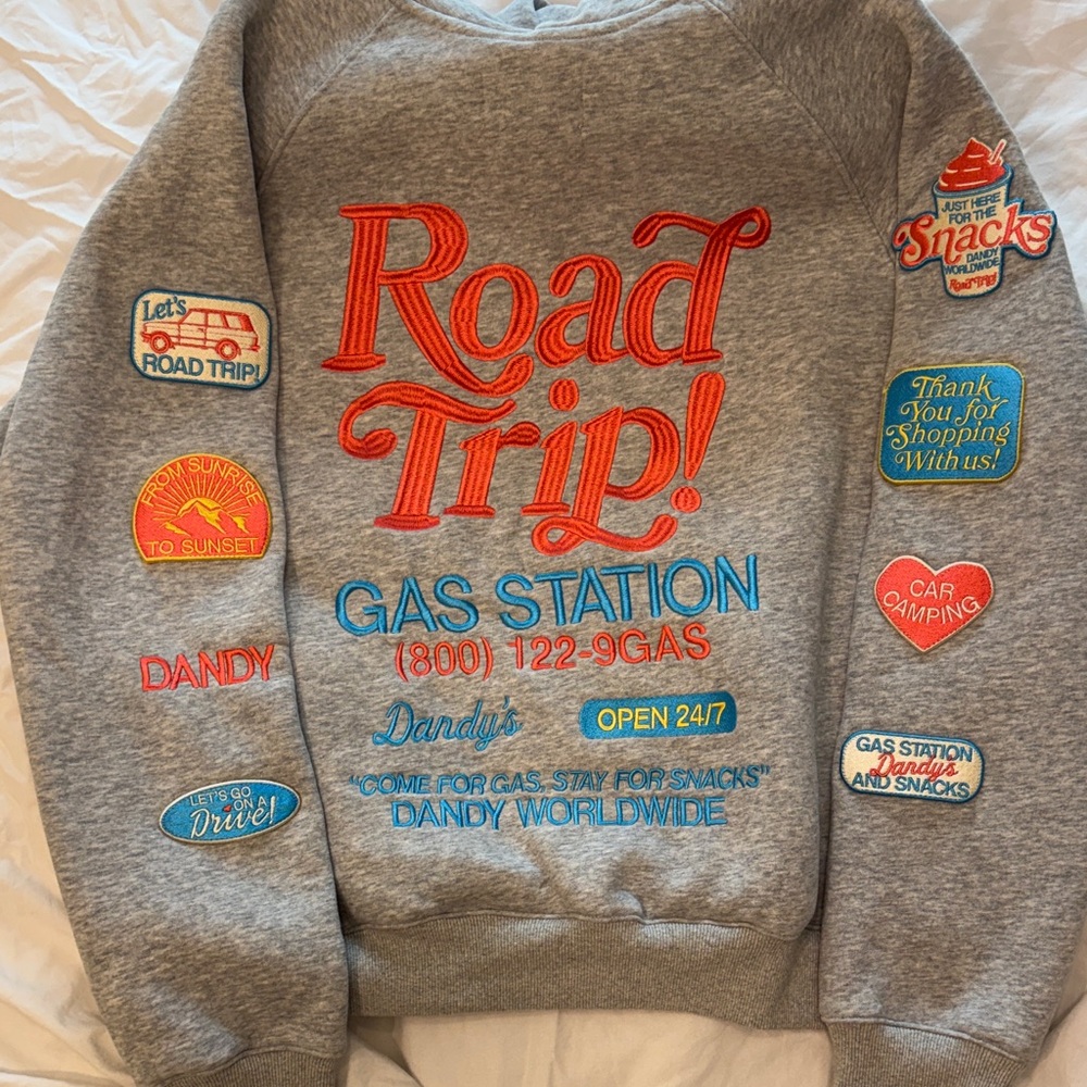 Dandy Road Trip Hoodie in Gray with Embroidery and Patches